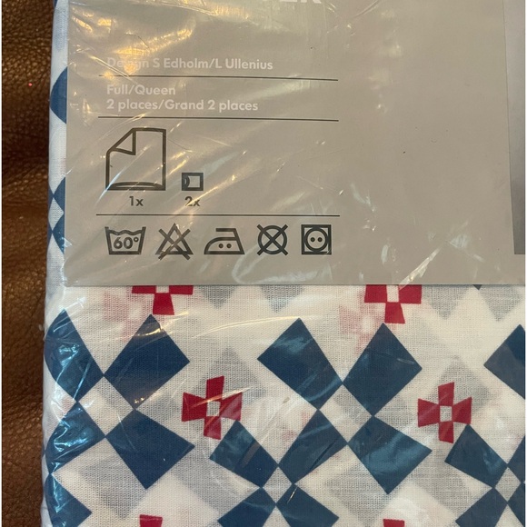 New ikea sheet set queen full folkloyre folk art blue red in package pillowcases - Picture 2 of 4